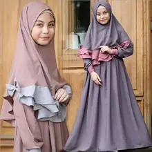 Г. мусульманское детское платье повседневное мусульманское платье Абайи с хиджабом и бантом Djellaba Дубай халат традиционная одежда для детей lj88