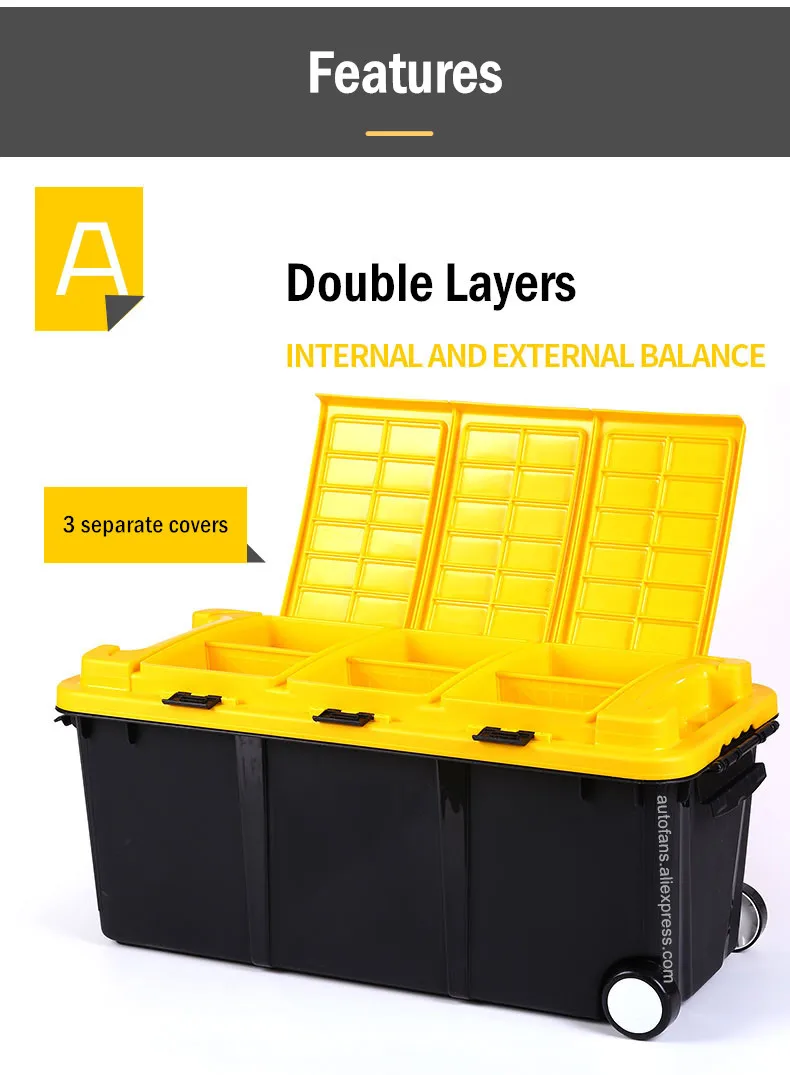 Excellent Autofans 75L Plastic Auto Trunk Storage Box Independent Cabinet Boot Organizer Wheel Car Trunk Container Boot Trolley Box S11 26