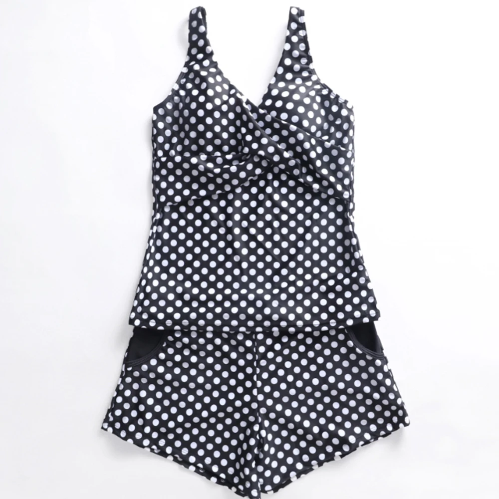 

Women Tankinis Set With Boxer Short 2018 New 2 Pieces Polka Dot Printed Swimsuit Sports Wrap Chest Push Up Swimwear Ladies 2XL