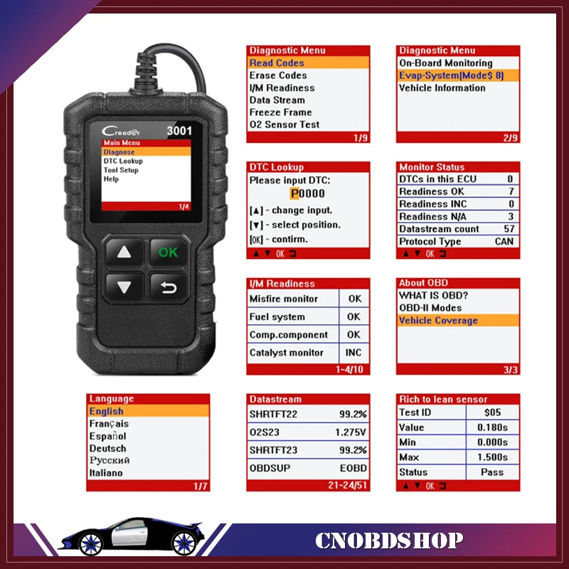 

Launch X431 CR3001 auto Full OBD2 OBDII Code Reader Scanner OBD 2 Creader 3001 Car Diagnostic tool