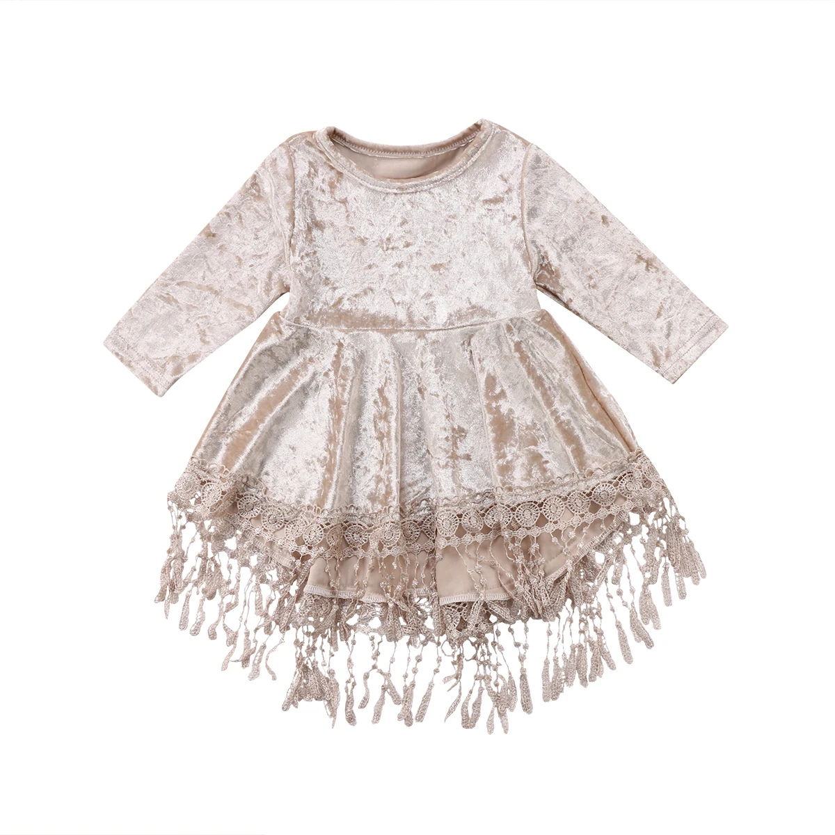 2018 Princess Baby Flower Girls Dress Long Sleeve Velvet Tassel Party
