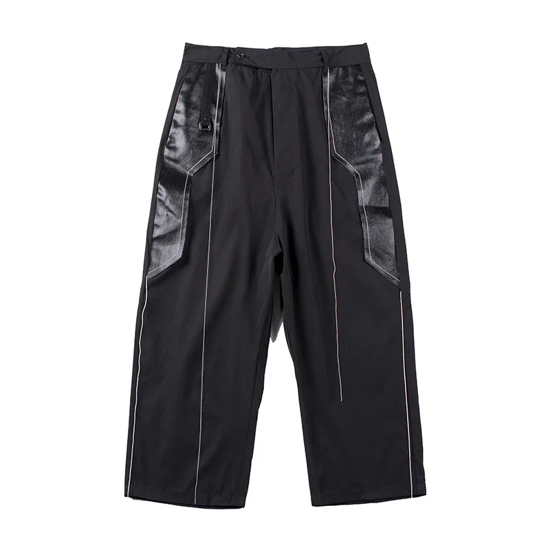 

New list relaxed version type metal decorative stitching waxed off wire pantyhose male fashion persional high top pants