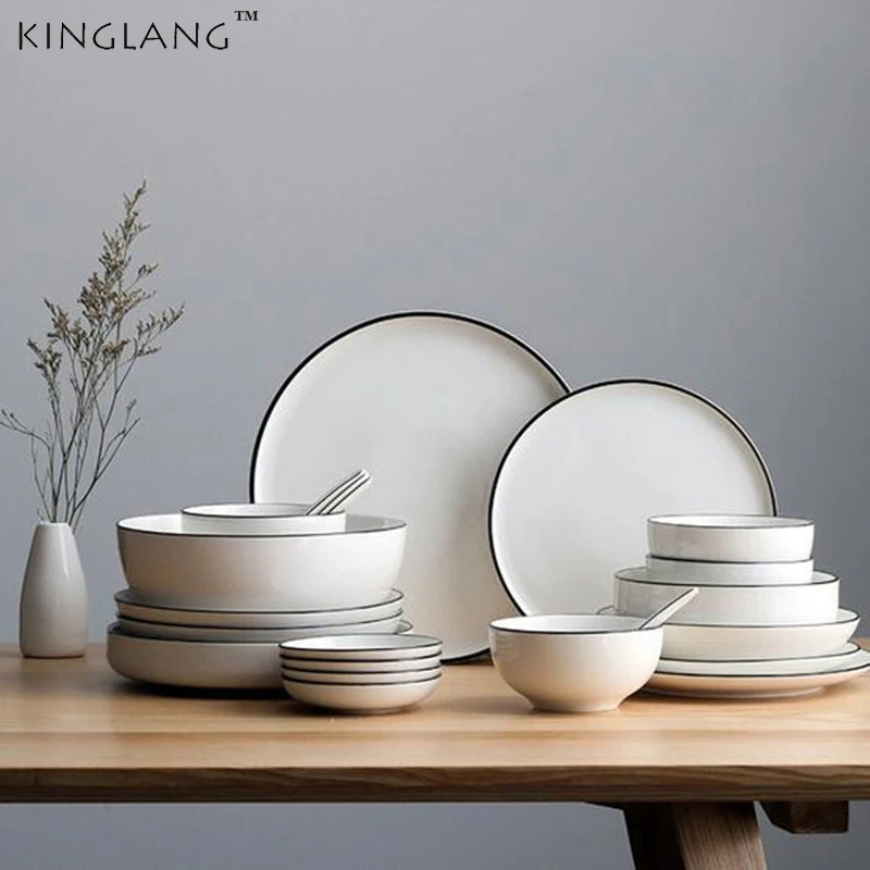 

KINGLANG 2 Person/ 6 Person Ceramic Tableware Sets Japanese Flower Designed Ceramic Bowls Long Sushi Big Bowl Dinner Set