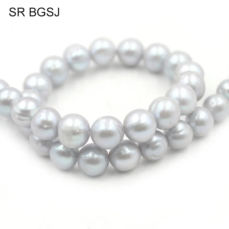 

Free Shipping 10mm Nearly Round Natural Freshwater Pearl Gems Jewelry Gray Round Pearl Beads Strand 15"
