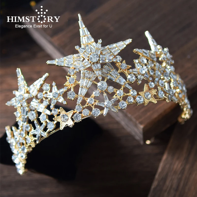 

Himstory New Luxury Big Size Star Bride Wedding Tiaras Crown Gorgeous Rhinestone Crystal Queen Crown Wedding Hair Accessories