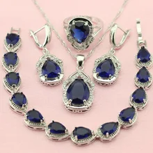 ASHLEY Piedra Azul Plateado Sistemas de La Joyería Para Las Mujeres Regalo de Boda Decoraciones Fetching Pendientes/Pulsera/Pendiente/Collar/anillo
