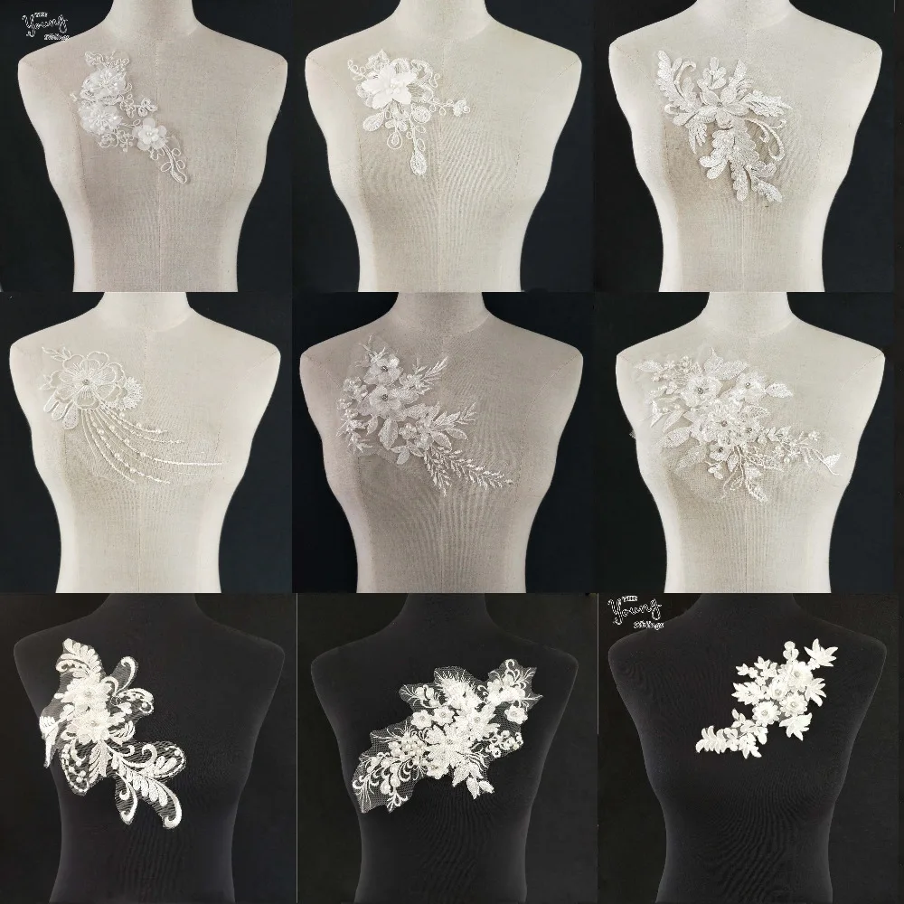 

White Flower ABS pearl Lace Fabric Collar Trim Bridal Wedding dress DIY Embroidery Lace Neckline Applique Sewing Craft Supplies
