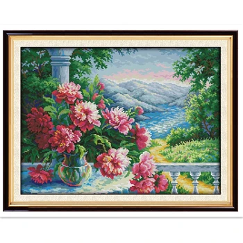

Vase With Distant Mountains 11CT 14CT Printed On Canvas DMC Cross Stitch Fabric Chinese Counted Cross Stitch Pattern Needlework