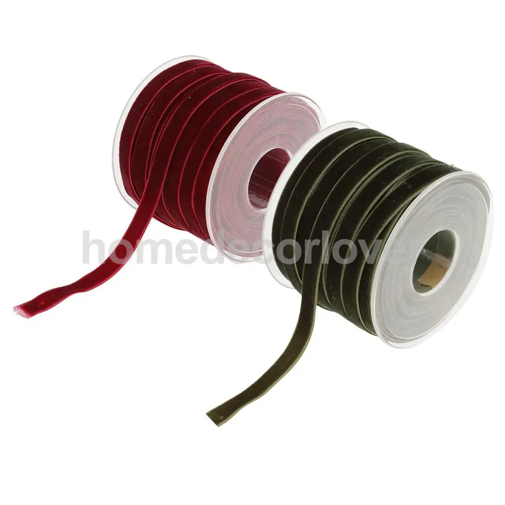 2*20 Yard Velvet Ribbon Roll For Diy Handicraft Decoratio or Holiday Gift Package Wrapping Wine Red & Green