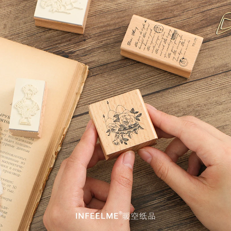 Infeel.me vintage plant statue wood stamp Decorative DIY stationery scrapbooking Retail