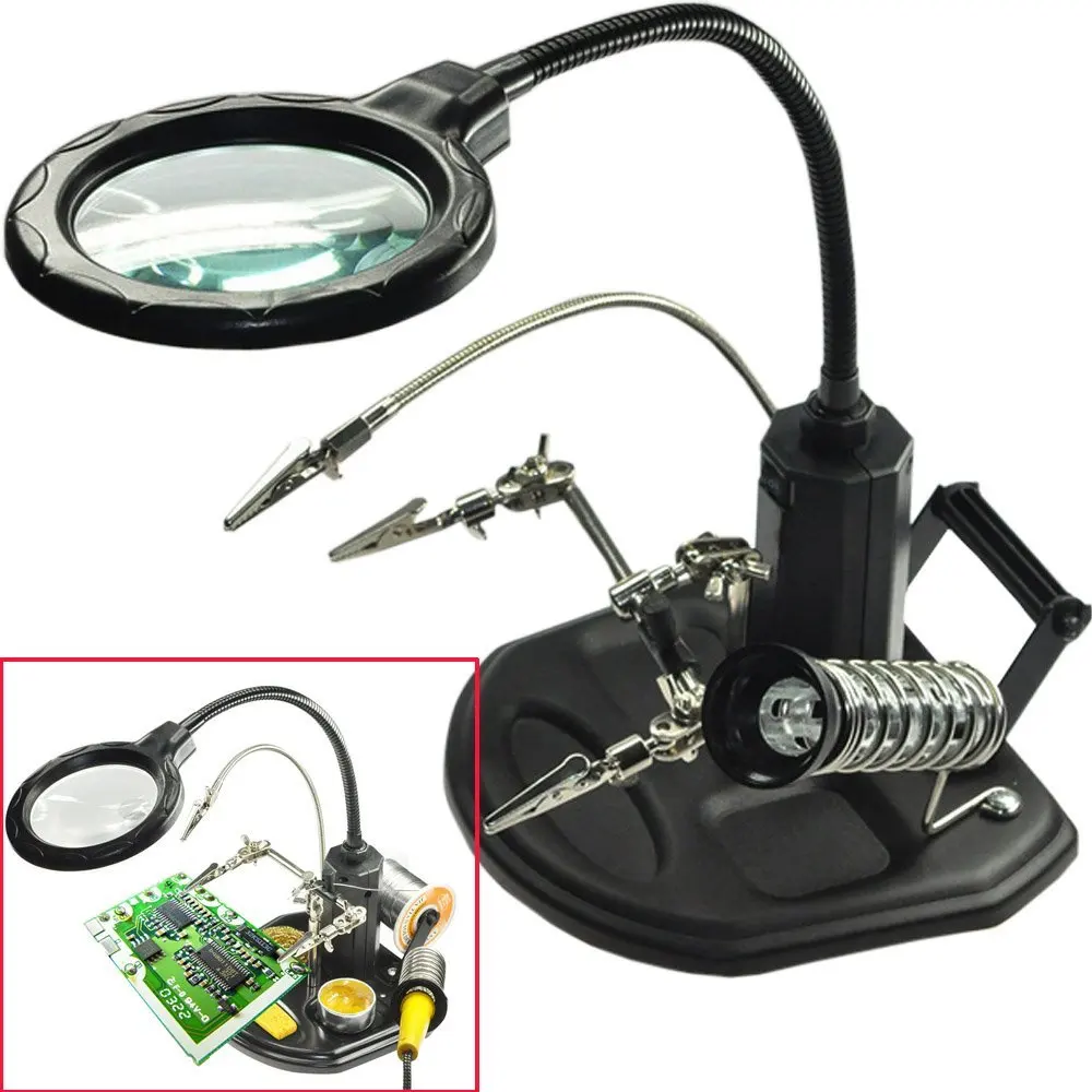 

3X 6X Welding Magnifying Glass 16 LED Loupe Magnifier Alligator Clip Holder Clamp Helping Hand Soldering Iron Repair Tool