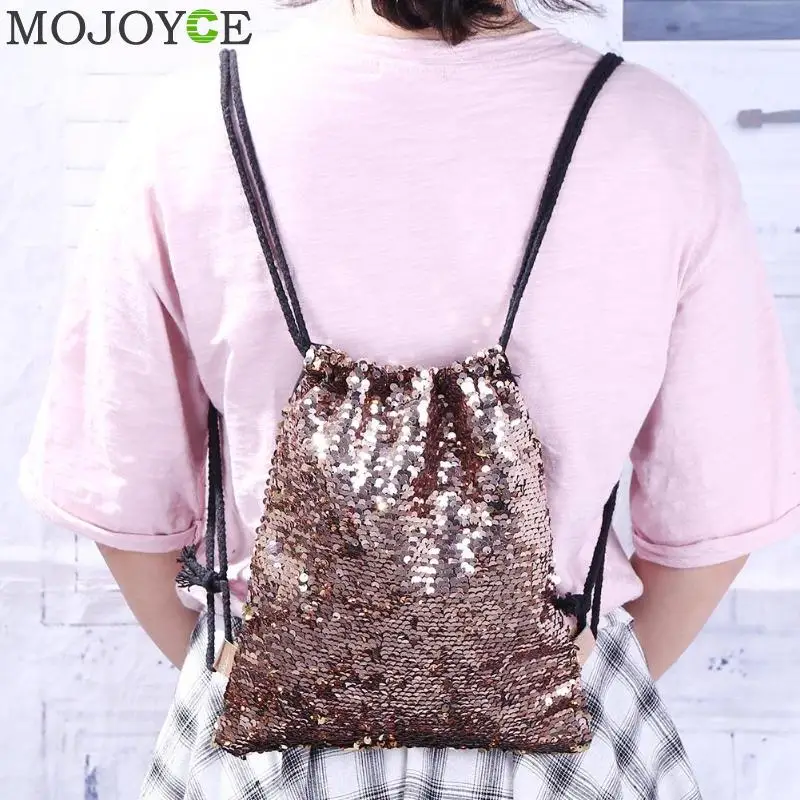 Buy Drawstring Bag Strap Panelled Double Color Sequins