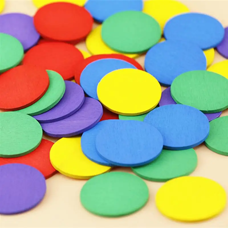 

50pcs Colorful Round Wood Disc Kids DIY Handmade Crafts Decoration Pupils Mathematics Teaching Aids Round Wood Piece Tools A3