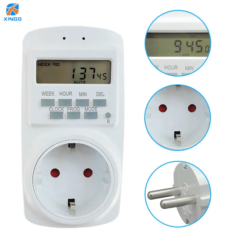 

Electronic Digital Timer Switch 24 Hour Cyclic EU Plug Smart Socket Timer Outlet Programmable Timing Socket 90V-250V