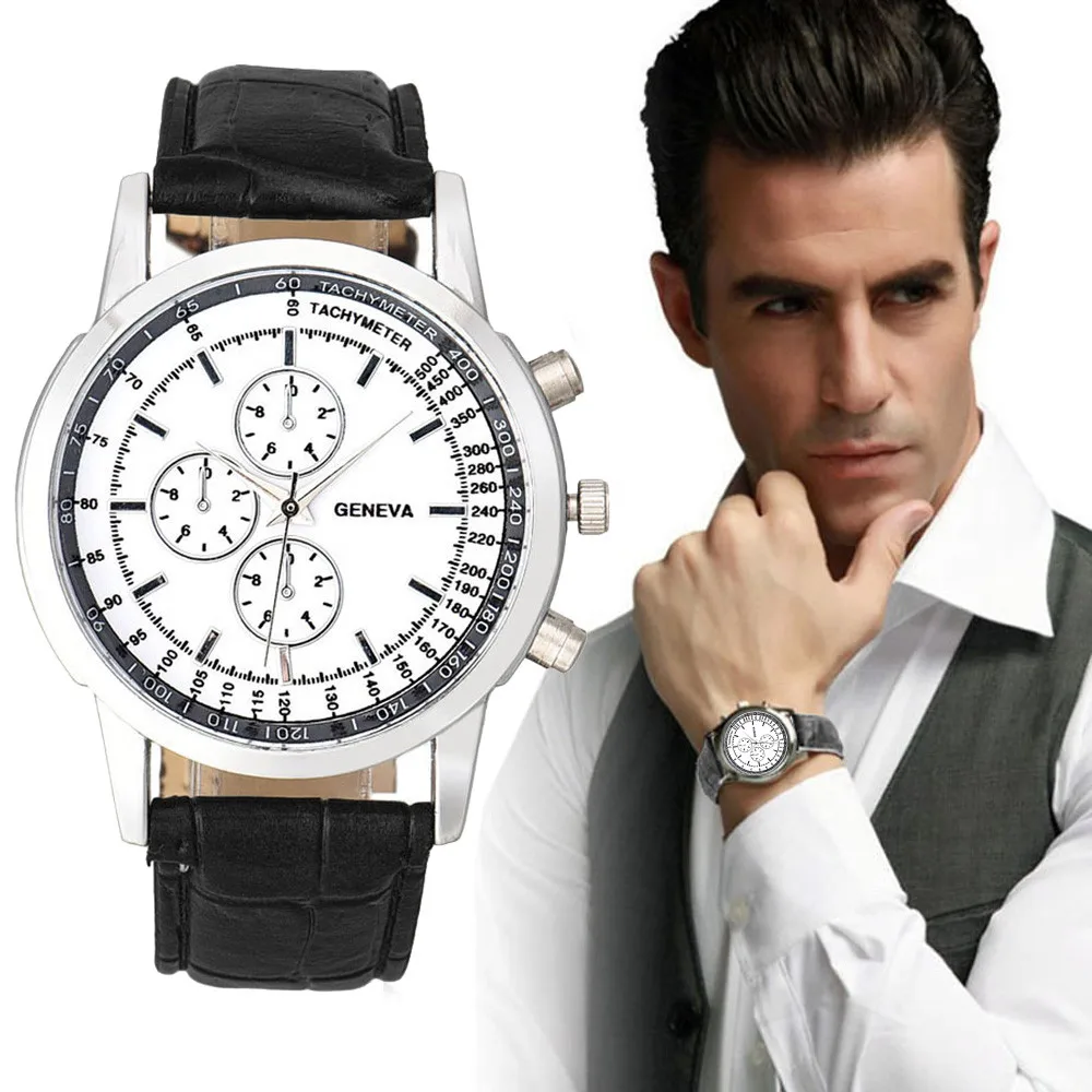 Mens Watches Top Brand Luxury Geneva Retro Design Leather Band Analog