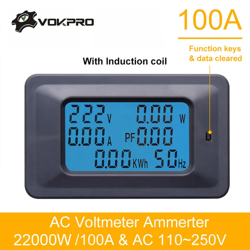 

110V~250V Wattmeter AC 22KW 100A Electric Tester Meter Voltmeter Ammeter Digital Energy Meter Indicator Power Current Amps Volt
