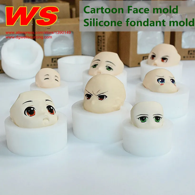3pcs/set silicone face molds 3d silicon face mold fondant cake decorating tools set gumpaste mould kids festival cake decoration
