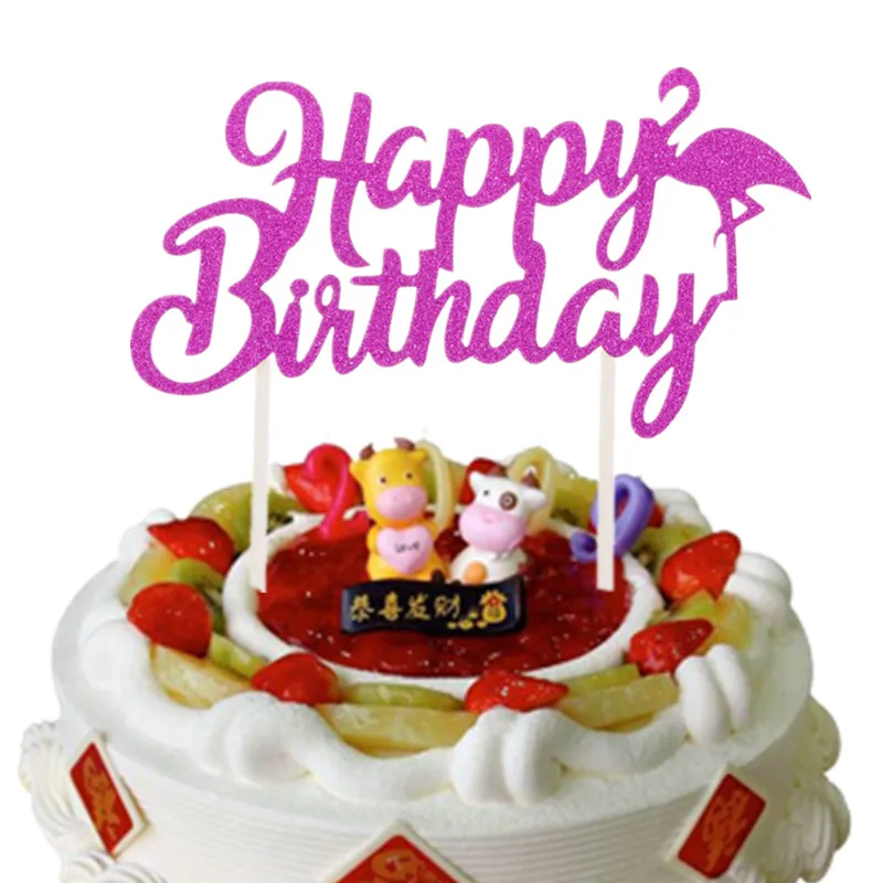 Creativo Flamingo Cake Toppers Torta Di Buon Compleanno Bandiera Festa Di Compleanno Della Torta Della Decorazione Di Forniture Multi Colori