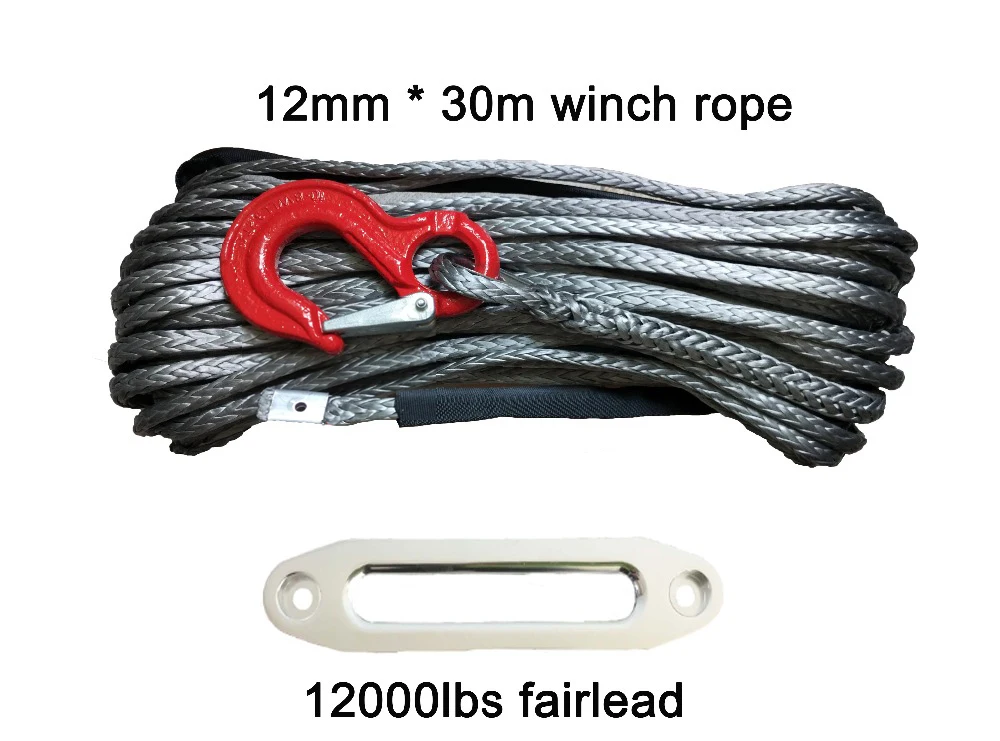 12mm*30m Synthetic Winch Rope / Line With Hook & 12000lbs Hawse