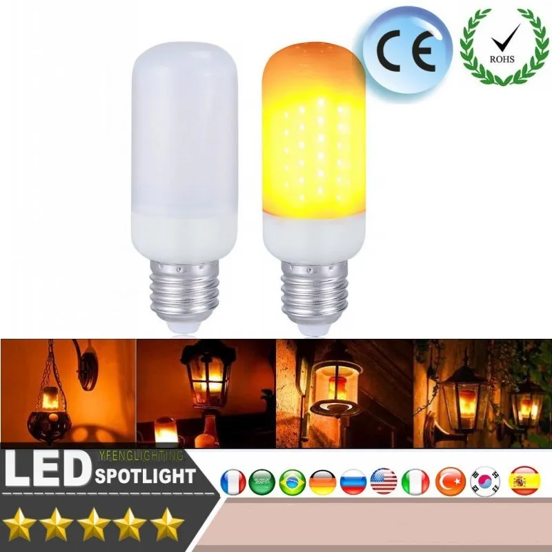 

Dynamic Flame Effect E27 LED Corn Bulb Lamps 85V-265V 3 Modes Emulation Fire Burning Flicker Lantern Holiday Decorate light