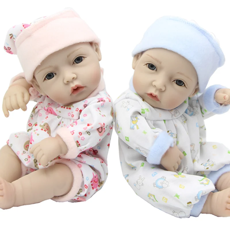 

NPK Collection Small Reborn Baby Dolls Boy And Girl 11 Inch Full Silicone Vinyl Lifelike Mini Twin Dolls Kids Birthday Xmas Gift