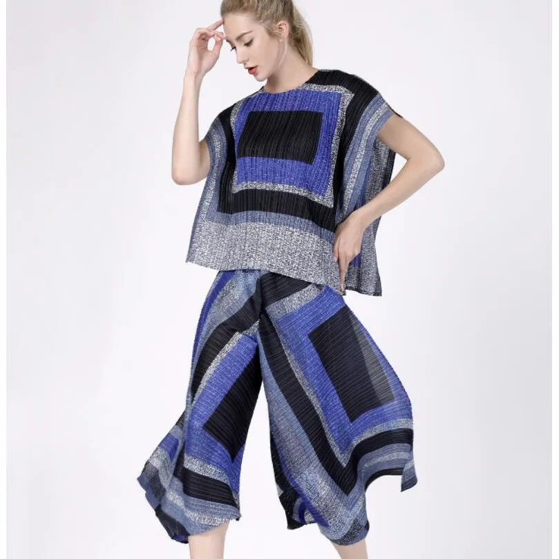 À Pantalon Et Gratuite Livraison Avec Plis Jambes Larges shirt cent Nouveau bleu Lâche 9 Fuchsia Irrégulière T Royal JcFK1lT3