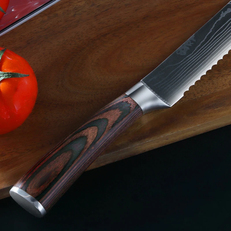 8 дюймов, нож шеф-повара из нержавеющей стали, имитация дамасской стали, кухонные ножи Santoku, Кливер, ножи для нарезки, Подарочный нож