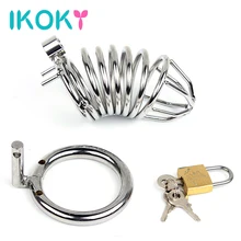 IKOKY Секс-Игрушки Для Мужчин Мужской Целомудрия Устройства Запираемый Нержавеющей стали Петух Замок Пениса Кейдж Пениса Cock Кольцо Рукав Для Взрослых продукты