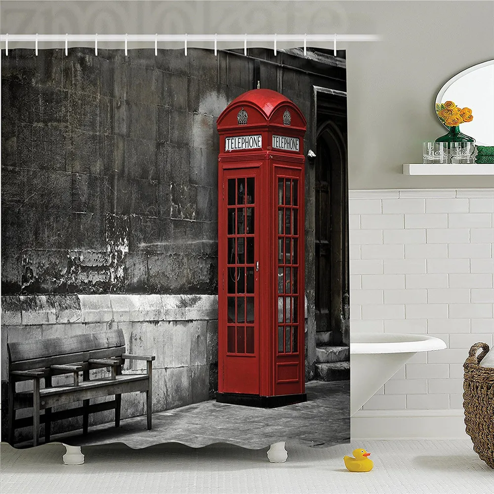 London Shower Curtain Famous British Phone Boot in London Streets Important Icon of Town Urban