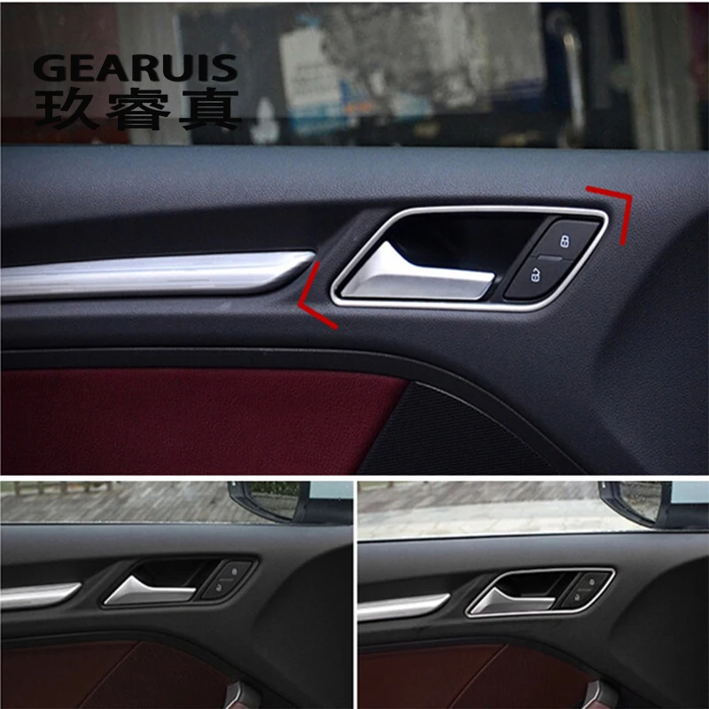 

4pcs car inner doorknob handle frame trim modified stainless steel decal 3D sticker for Audi A3 hatchback sedan 2014-2016 Refit