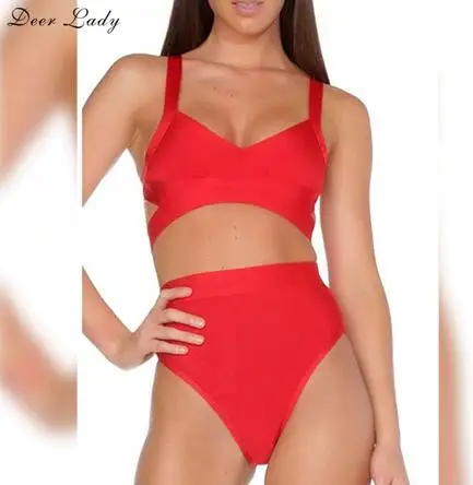 Женский бандажный купальник с оленем,, сексуальная пляжная одежда, красный, вискоза, бандаж, облегающий купальник, черный - Цвет: red