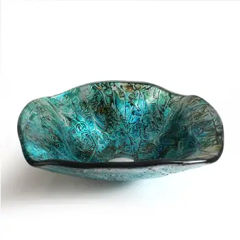 

Sky blue Bathroom Glass Vessel Sink + Brush Nickel Faucet & Matching Mounting Ring flower shape