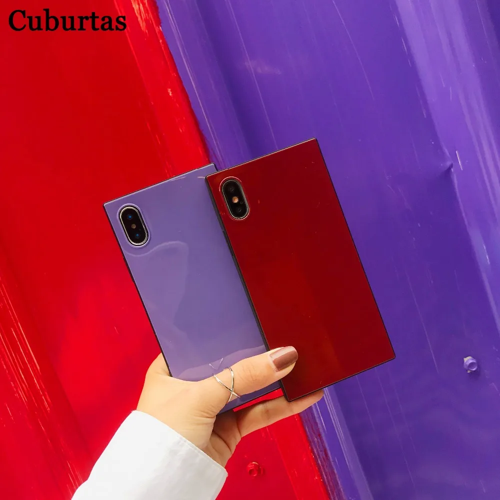 Cuburtas сплошной цвет роскошный квадратный телефон чехлы для iphone X чехол 8 7 6 s плюс