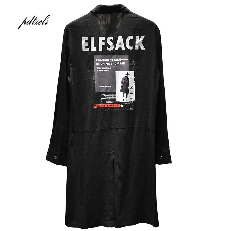 

Drop Shipping Guo-Chao Tang 2019 New spring/summer Hipster Loose Long Sections Fashion Hip-hop Long-sleeved shirt streetwear