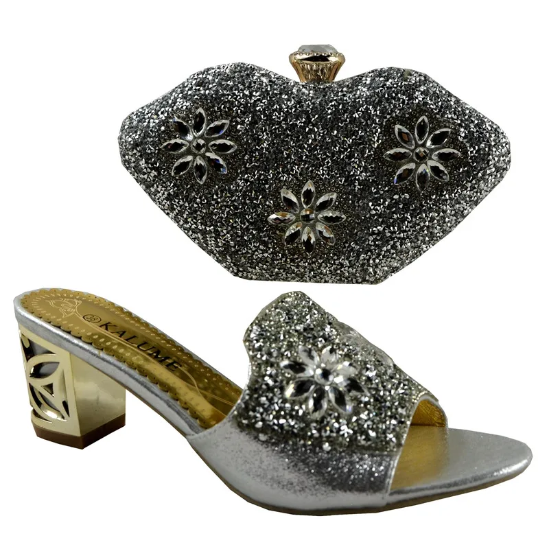 No 1281 2016 Charming Italian Shoes With Matching Bags Rhinestones Silver African Shoes And Bags