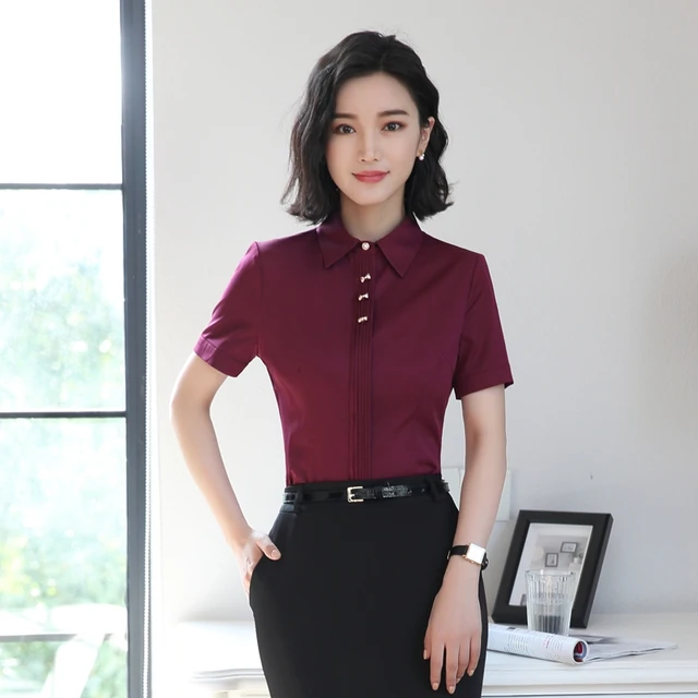 Camisa de verano elegante de tinto mujer OL Casual delgada blusa de gasa de manga negro Oficina señoras de trabajo talla grande tops| Blusas y camisas| - AliExpress