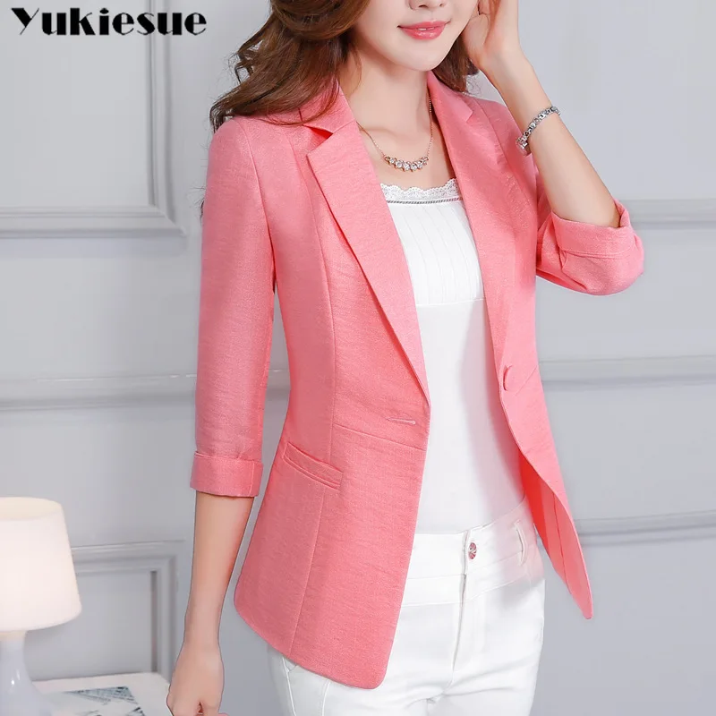 

cotton linen Women Blazers And Jackets Plus Size 2019 Spring Autumn Single Button Blaser Female Elegant Blazer femme mujer