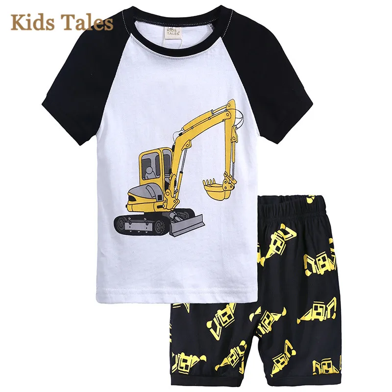 PT040 Kids Clothes Summer Cotton Boys Pajamas Sets T Shirt + Shorts