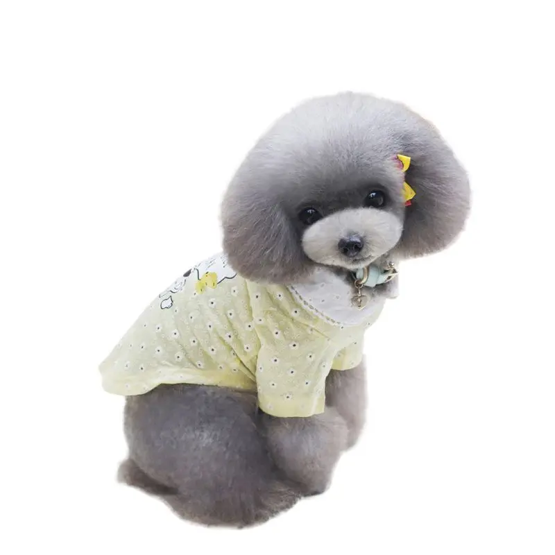 Маленькая кошка собака, летняя футболка с воротником, одежда для маленьких собак, мягкая хлопковая одежда для домашних животных - Цвет: Цвет: желтый