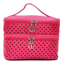 TEXU Fahion Double layer polka dots cosmetic bag makeup tool storage bag multifunctional Storage package