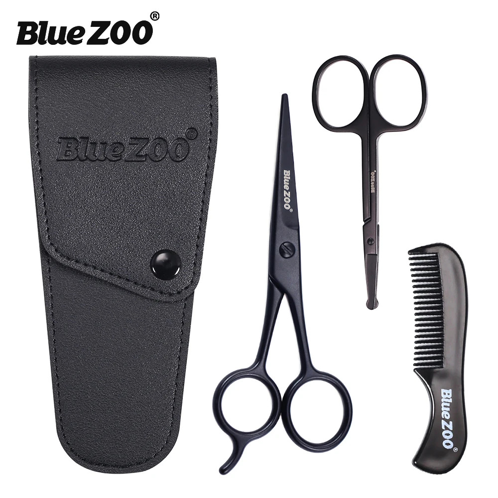 

Blue Zoo 3pcs/set Professional Beard Trimming Grooming Scissors Beard Care Moustache Scissors and Comb Set for Men Hair Scissor