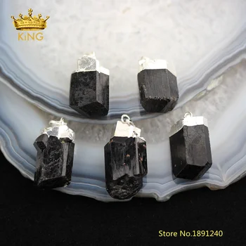 

5pcs Nugget Black Tourmaline Pendants Jewelry Making Crafts,Natural Tourmaline Plated Silvery Caps Stones Charms Necklace YYX95