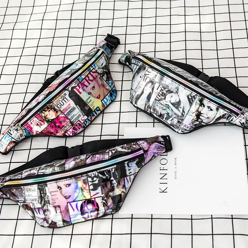 

2019 New Luxury Brand Laser Chest Waist Bag Crossbody Characters Girl Handbags Casual Lady Trip Women Fashion Bags Sports 628