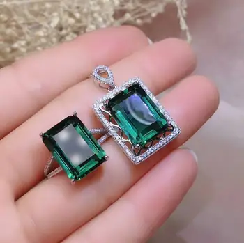 

MeiBaPJ Brazil Natural Green Crystal Jewelry Set Real 925 Sterling Silver Ring Necklace Fine Siut Wedding Jewelry
