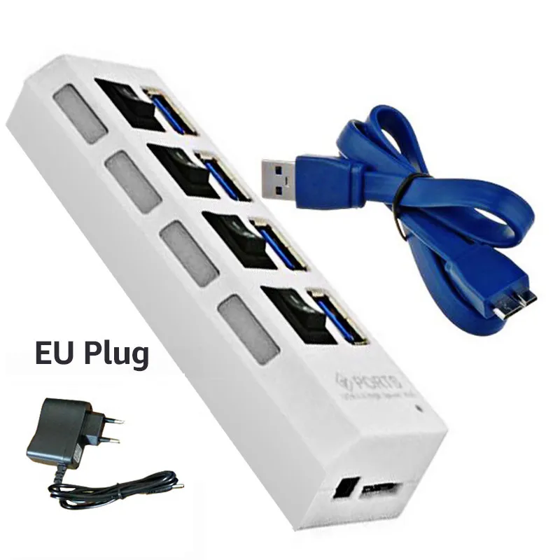 Мульти USB 3,0 концентратор USB разветвитель 5 Гбит/с микро usb-хаб с адаптером питания Переключатель ВКЛ/ВЫКЛ мини 4 usb порта для ПК Аксессуары для ноутбуков - Цвет: White 4 Port with EU