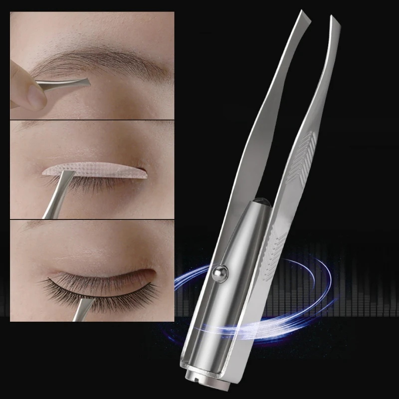 

LED Volume Lash Tweezers Straight Curved Nail Nipper Picker Rhinestone Eyelash Eyebrow Makeup Precision Forceps