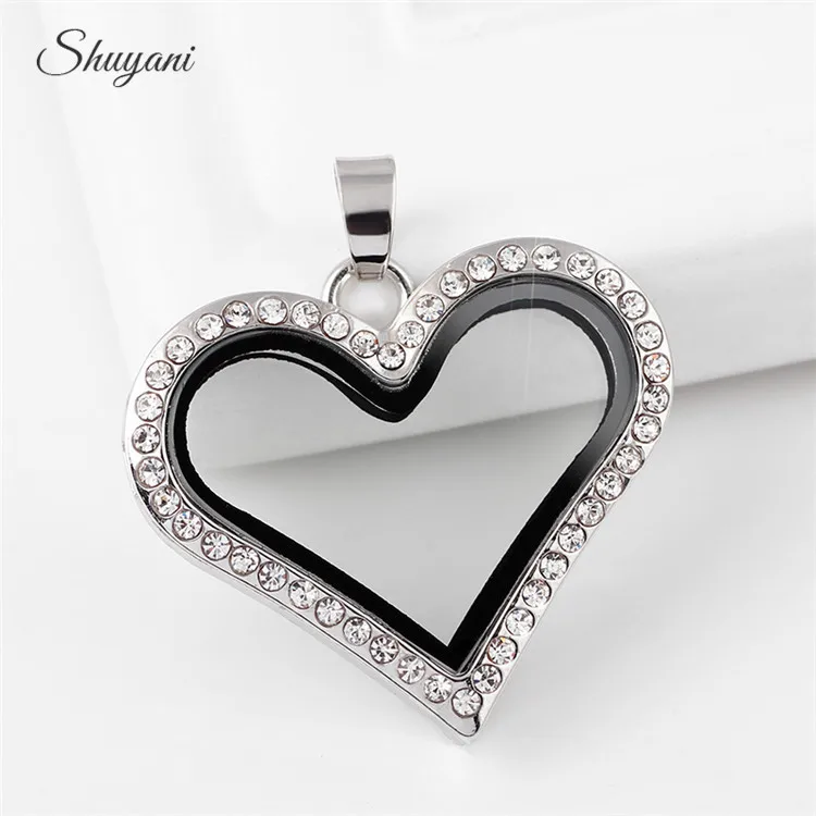 SHUYANI-10pcs-lot-Fashion-Rhinestone-Heart-Floating-Locket-Pendant-Magnetic-Photo-Glass-Living-Memory-Locket