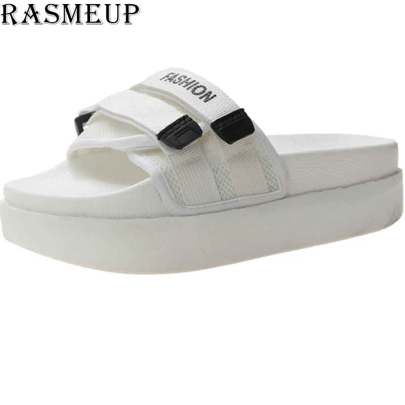 

RASMEUP Summer Women's Platform Slippers 2019 Fashion Buckle Women Chunky Beach Slides Comfortable Famale Thick Sole Shoes