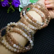 Натуральный лунный камень круглые Кристальные бусины Браслет 6,5-6 мм AAA 3 ряда