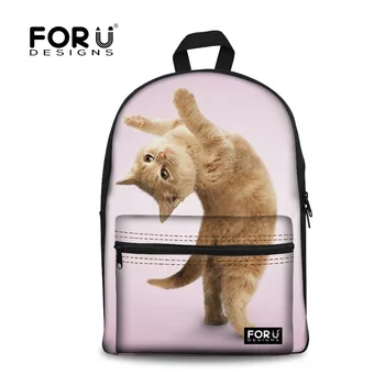 

FORUDESIGNS Funny Children Kids Canvas Backpack Cute Animal Dog Cat Print School Rucksack Unique Teenager Girls Backbag Mochila